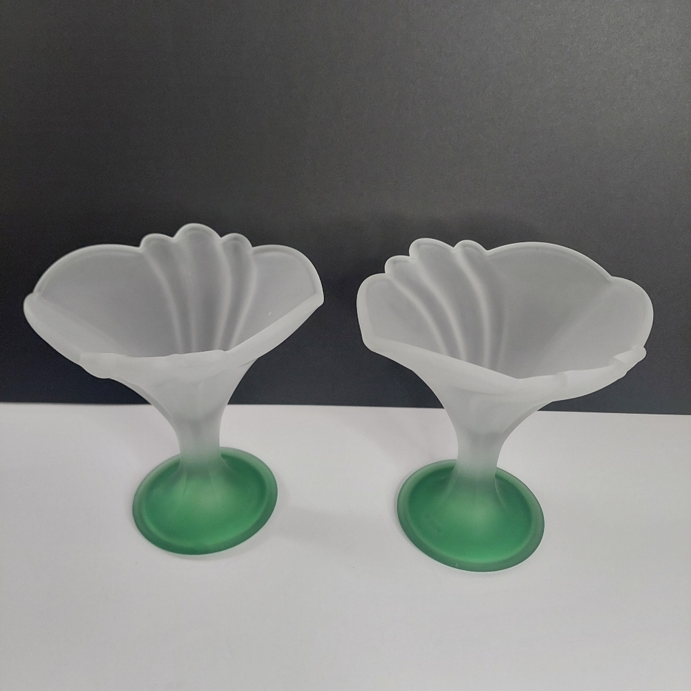 Italian Borgonovo Green Tulip Frosted Glass Sundae Glasses - Dessert Bowls